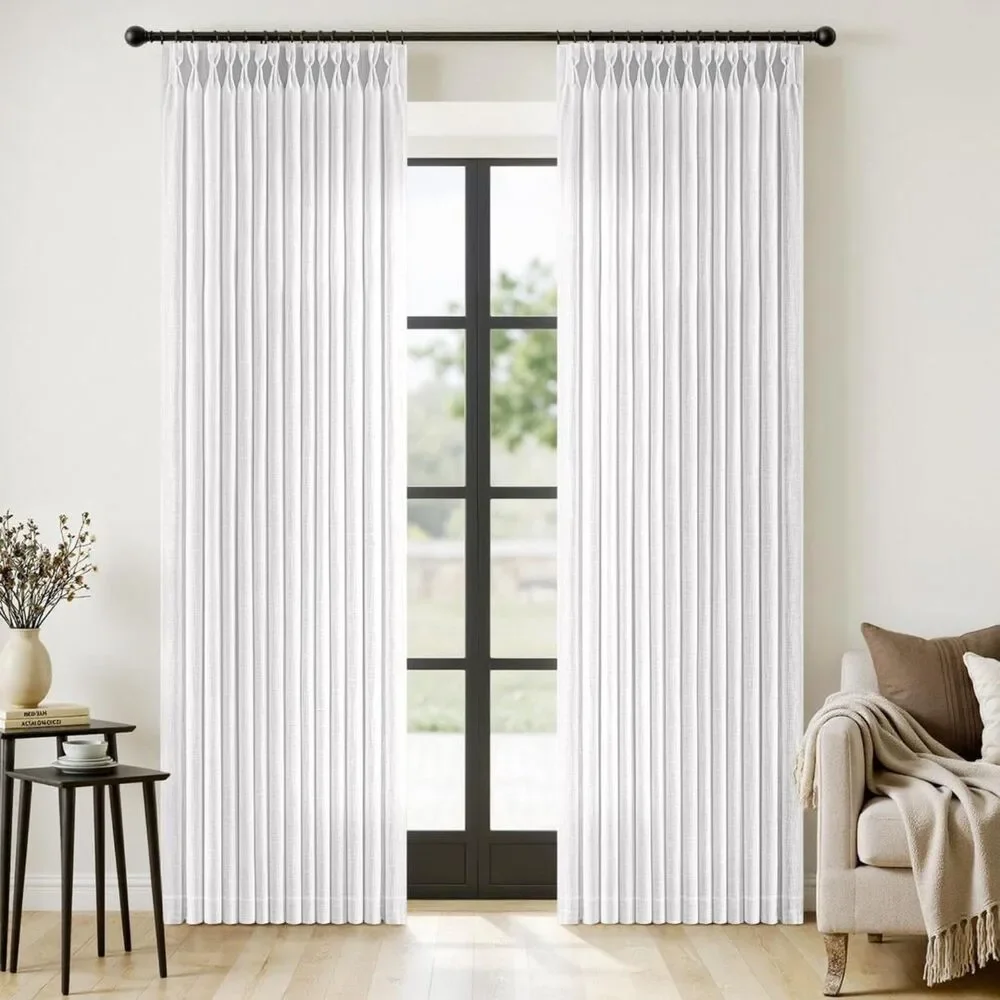 Brand New Miulee White Thick Linen Pinch-Pleated Curtains – Set of 2